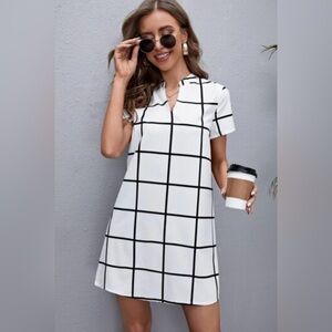 SHEIN Black and White A-line Mini Dress with V-neck